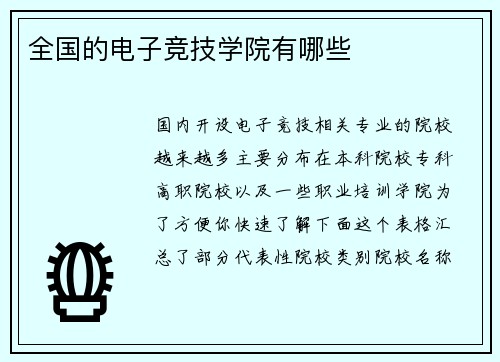 全国的电子竞技学院有哪些